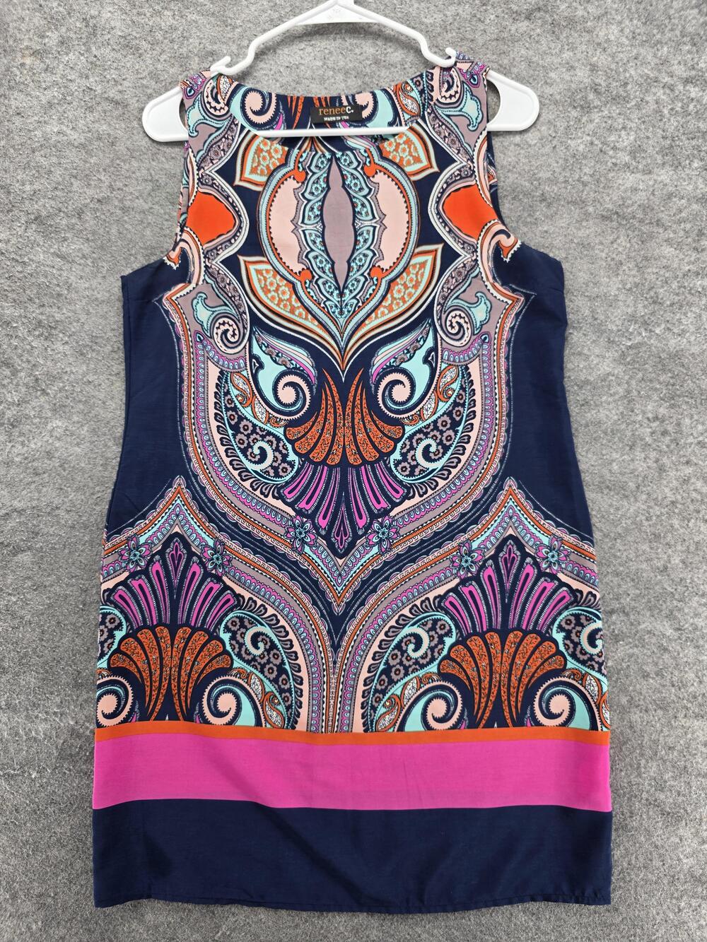 Renee C Dress Womens Medium Multicolor Paisley Sleeveless Shift Boho Summer